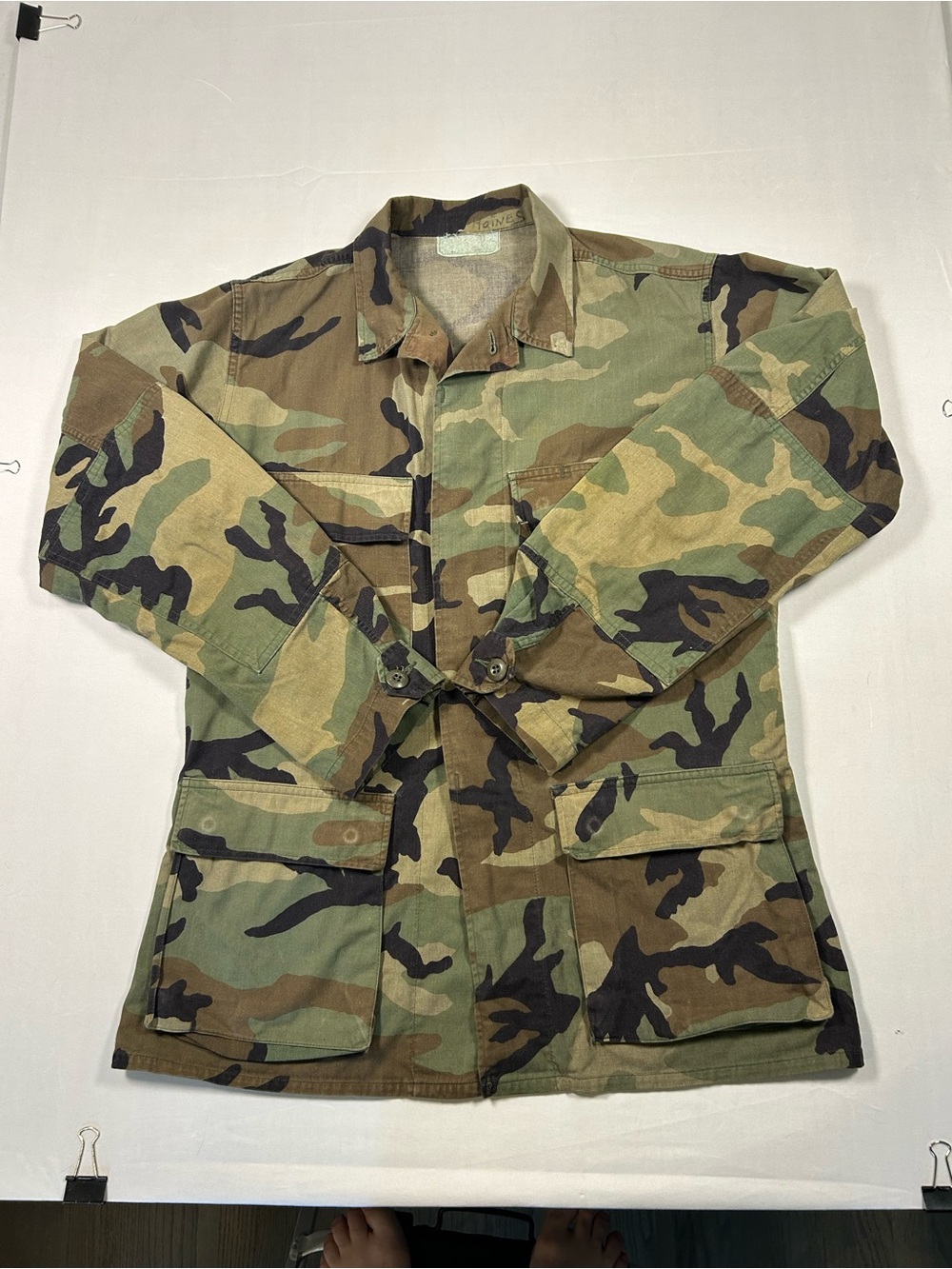 Vintage Army Woodland Camouflage Military Jacket USMC Mens Size Large